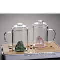 Double Walled Glass Coffee Mug with Lid 450ML